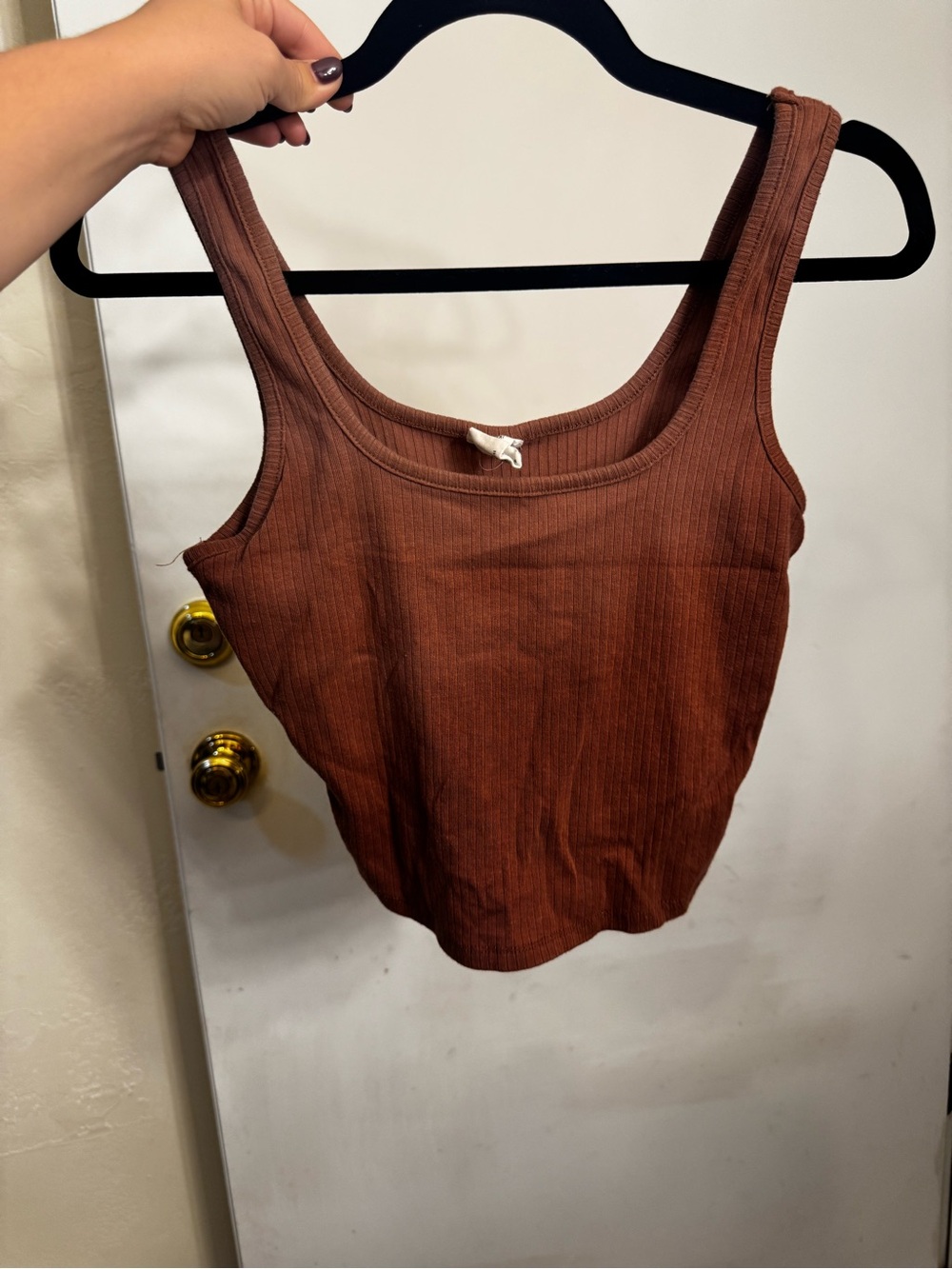 Ribbed Square-Neck Crop Tank in Chestnut